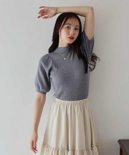 【SALE】パフスリーブ半袖ミニケーブルニット 【SALE】パフスリーブ半袖ミニケーブルニット