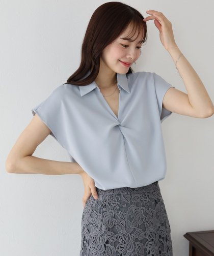 フレンチスリーブフロントクロスブラウス【ネコポス】 フレンチスリーブフロントクロスブラウス【ネコポス】