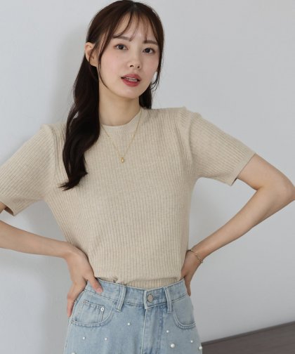 【TIME SALE】半袖リブニット【ネコポス】 【TIME SALE】半袖リブニット【ネコポス】