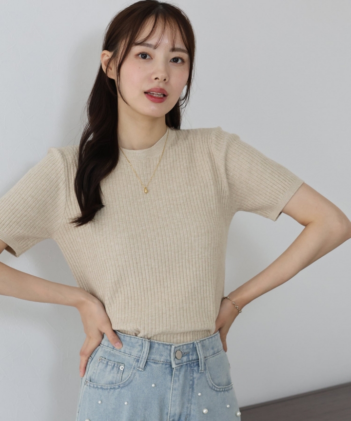 【TIME SALE】半袖リブニット【ネコポス】 【TIME SALE】半袖リブニット【ネコポス】