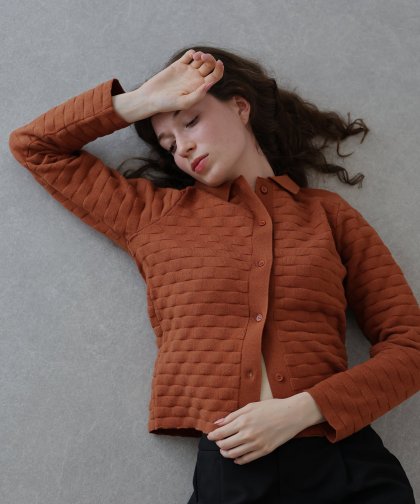 【SALE】スクエアジャガードニットカーディガン