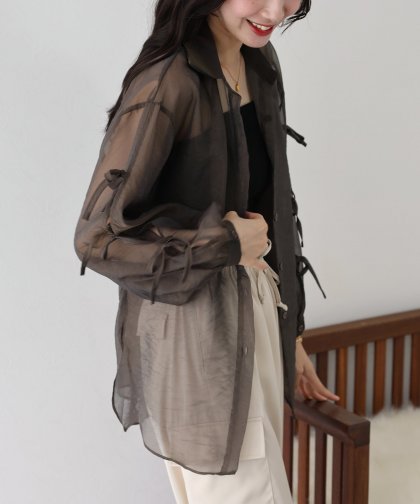 【SALE】袖リボンシアーシャツ【ネコポス】 【SALE】袖リボンシアーシャツ【ネコポス】