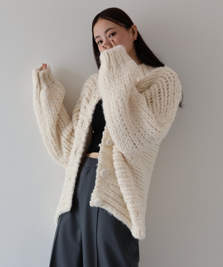 スタンドカラーボリュームカーディガン[J by blue]