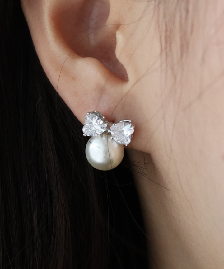 ビジューリボンパールピアス【ネコポス】