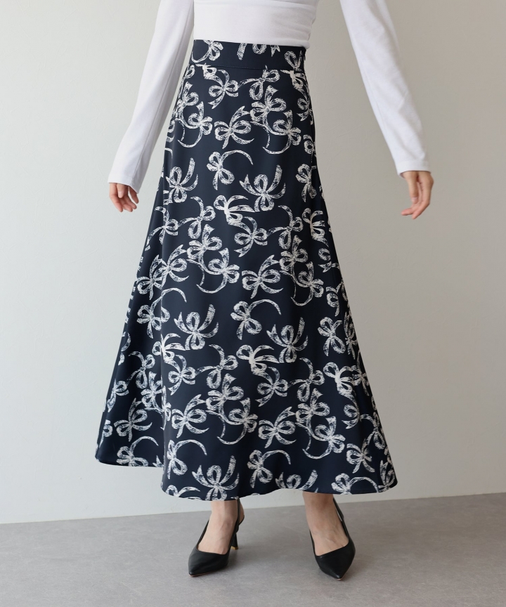 【SALE】リボンプリントマーメイドスカート