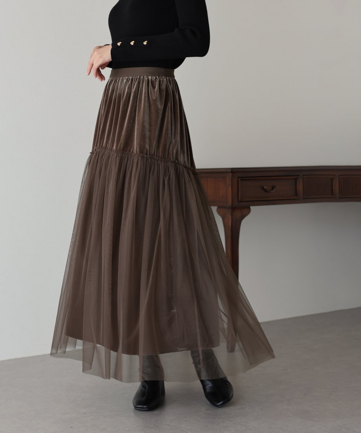 【SALE】チュールベロアティアードスカート