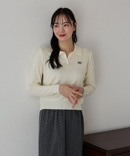 ワンポイントリボン刺繍ケーブルニット ワンポイントリボン刺繍ケーブルニット