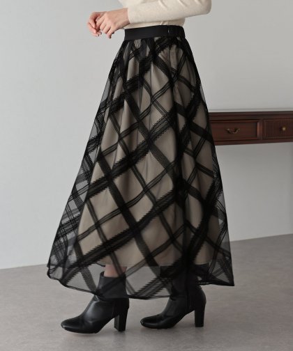 丈が選べるフロッキーチェックチュールスカート 丈が選べるフロッキーチェックチュールスカート