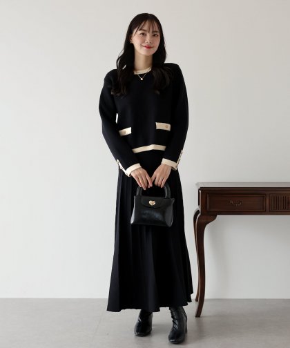 配色ニットプルオーバー&プリーツスカート 配色ニットプルオーバー&プリーツスカート
