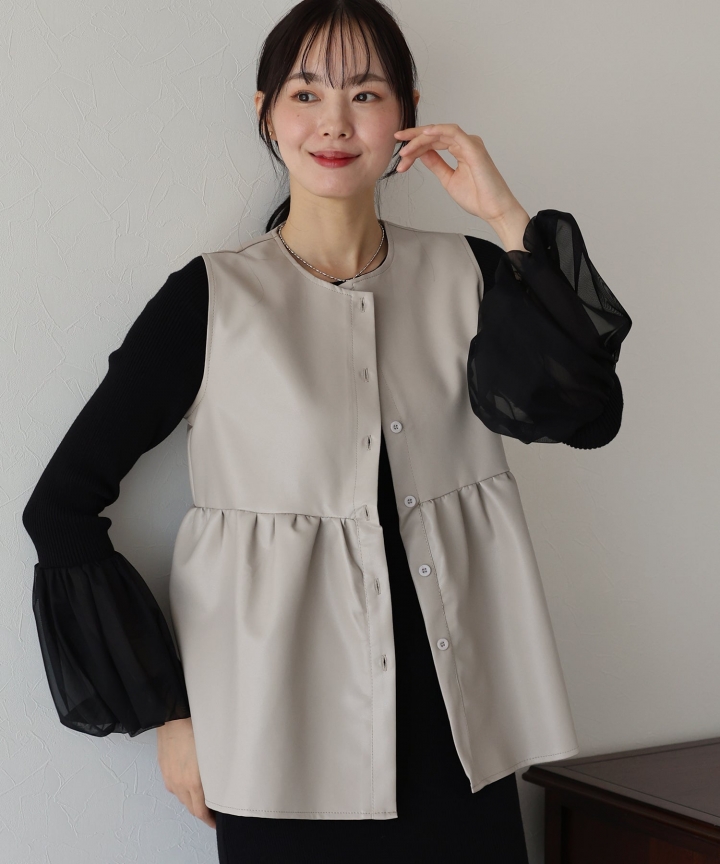 【TIME SALE】フェイクレザーペプラムベスト 【TIME SALE】フェイクレザーペプラムベスト