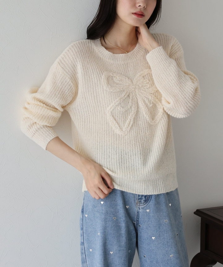 【TIME SALE】リボンモチーフニットプルオーバー