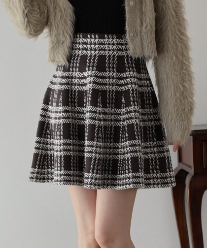【TIME SALE】チェックニットミニマーメイドスカート 【TIME SALE】チェックニットミニマーメイドスカート