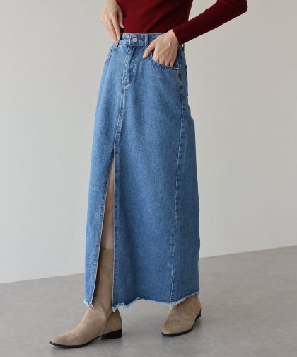 センタースリットハイウエストデニムスカート センタースリットハイウエストデニムスカート