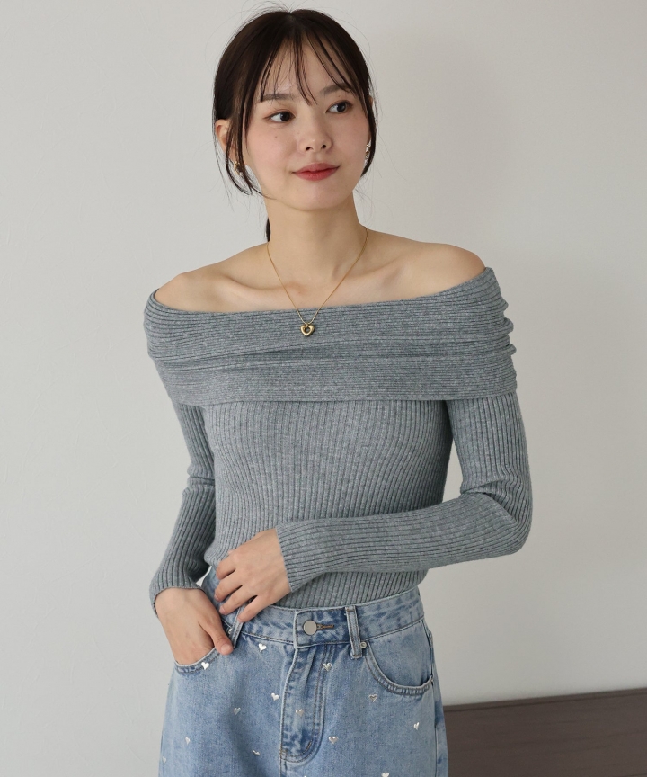 【TIME SALE】ワイドオフショルダーニット