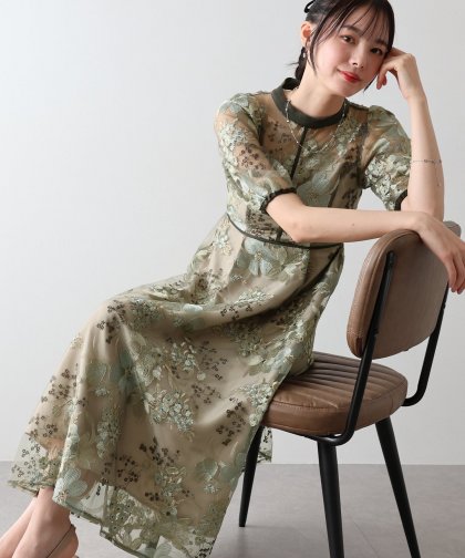 【TIME SALE】フラワーエンブロイダリ―ドレス 【TIME SALE】フラワーエンブロイダリ―ドレス