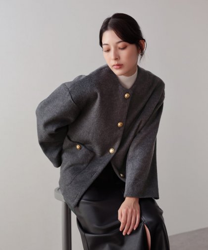 金ボタンウールシャギーコート[J by blue]