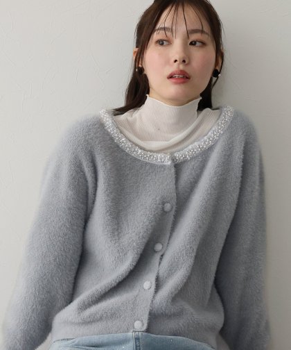 【SALE】ビジュー襟ニットカーディガン