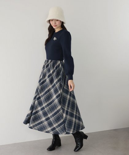 【TIME SALE】チェックドッキングニットワンピース 【TIME SALE】チェックドッキングニットワンピース