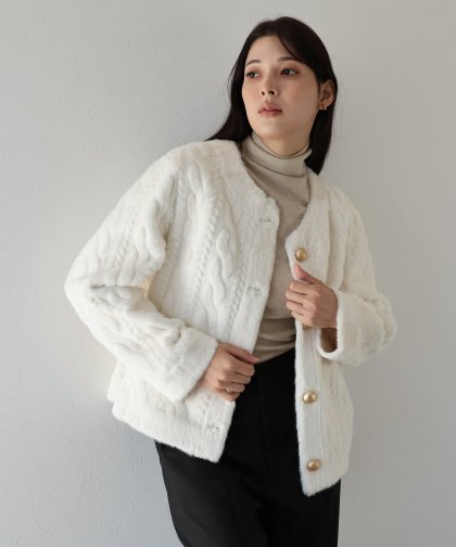 【TIME SALE】ケーブルファーコート[J by blue]