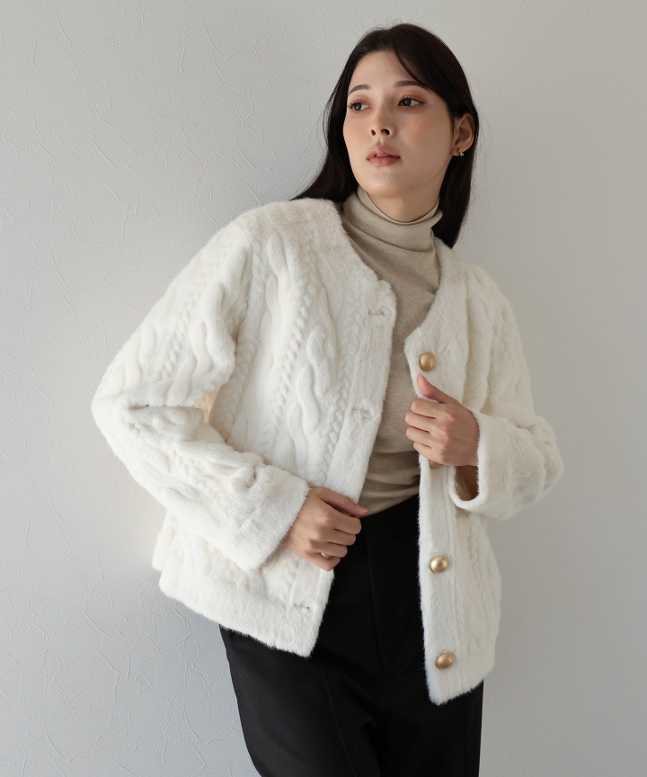 【TIME SALE】ケーブルファーコート[J by blue]