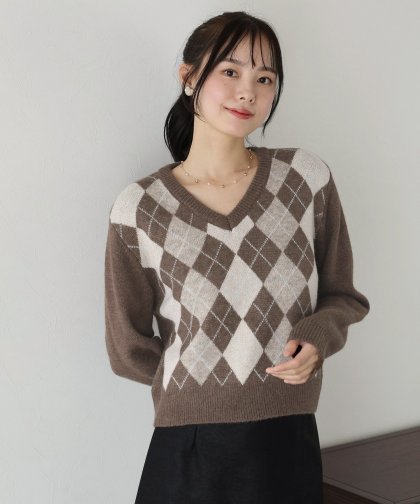 【SALE】Vネックアーガイルニット 【SALE】Vネックアーガイルニット