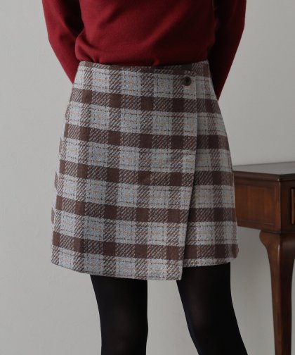 【SALE】チェック柄ラップミニスカート 【SALE】チェック柄ラップミニスカート
