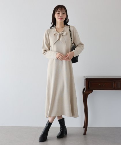 【TIME SALE】ボウタイニットワンピース 【TIME SALE】ボウタイニットワンピース