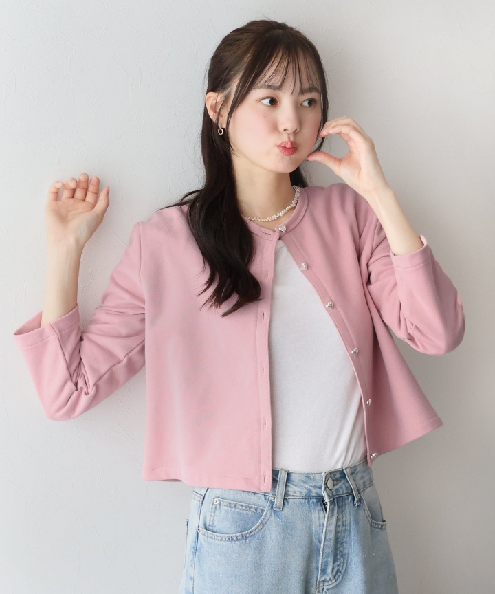 【SALE】ハートボタンスウェットカーディガン