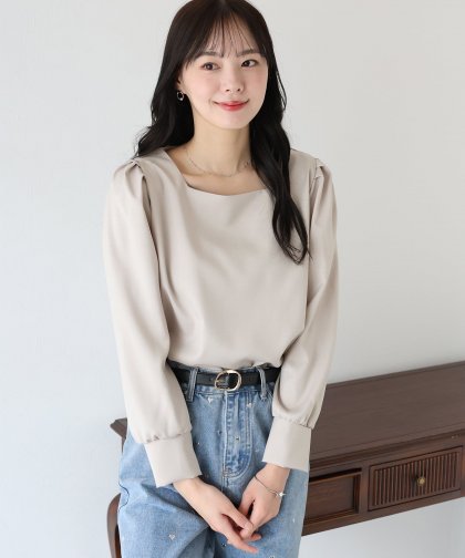 【TIME SALE】長袖タックパフスリーブブラウス【ネコポス】