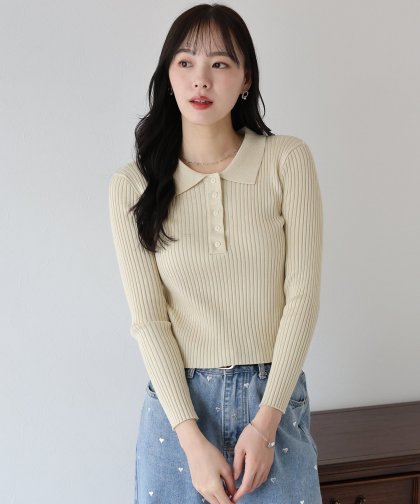 ポロ衿リブニット ポロ衿リブニット