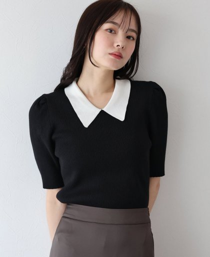 【SALE】白衿パフスリーブニット 【SALE】白衿パフスリーブニット