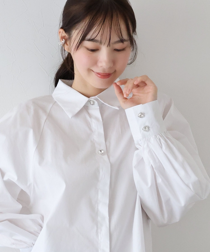 【SALE】ビジューハートボタンブラウス【ネコポス】