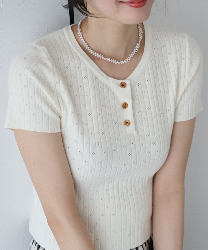 【SALE】フラワーアイレット半袖ニット【ネコポス】 【SALE】フラワーアイレット半袖ニット【ネコポス】