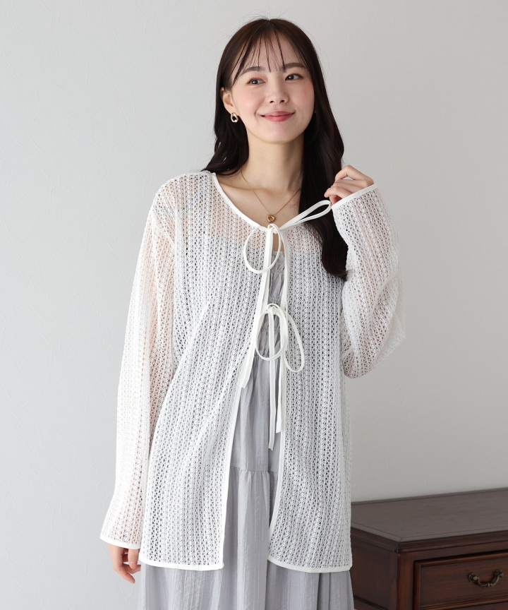 【SALE】ダブルリボンメッシュカーディガン
