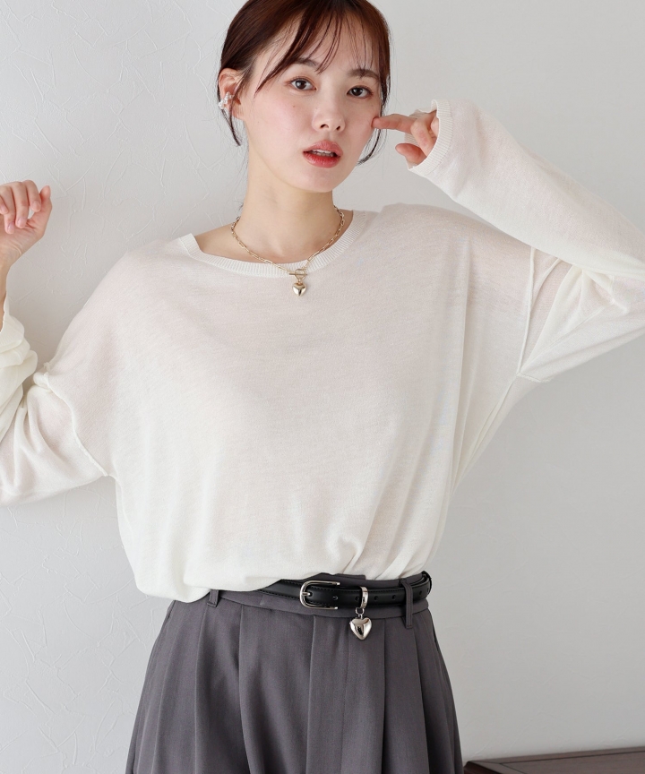 【SALE】アウトシームベーシックシアーニット【ネコポス】