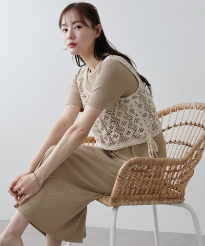 【SALE】クロシェベスト＆ワンピースセット