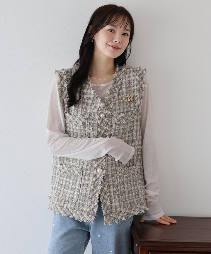 【TIME SALE】フリンジツイードジレベスト