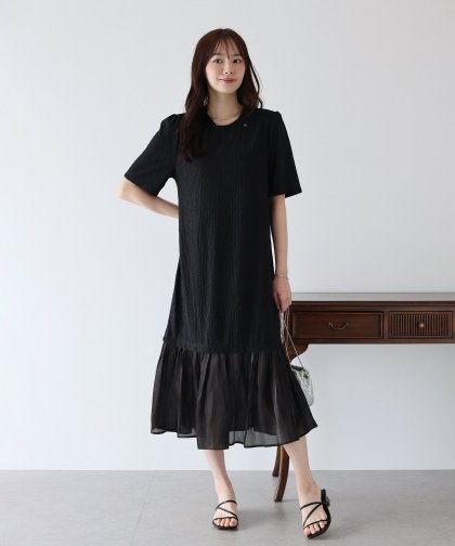 【SALE】異素材切替ティアードワンピース