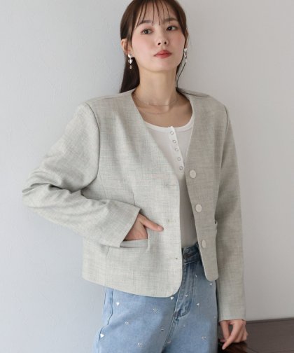 【TIME SALE】Vネックショート丈ジャケット 【TIME SALE】Vネックショート丈ジャケット