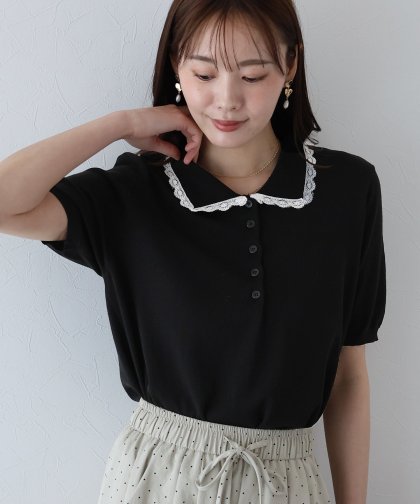 レース襟ニットトップス レース襟ニットトップス