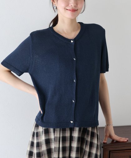 ハートボタン半袖カーディガン ハートボタン半袖カーディガン