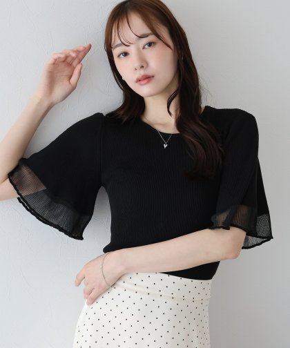 【TIME SALE】半袖先シアーリブニット 【TIME SALE】半袖先シアーリブニット