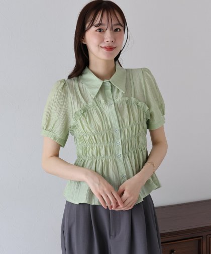 【TIME SALE】シャーリングビスチェレイヤードシアーシャツ【ネコポス】