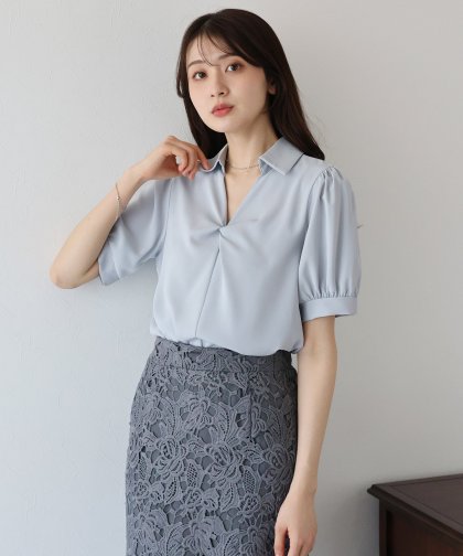 【TIME SALE】フロントクロス襟ブラウス【ネコポス】