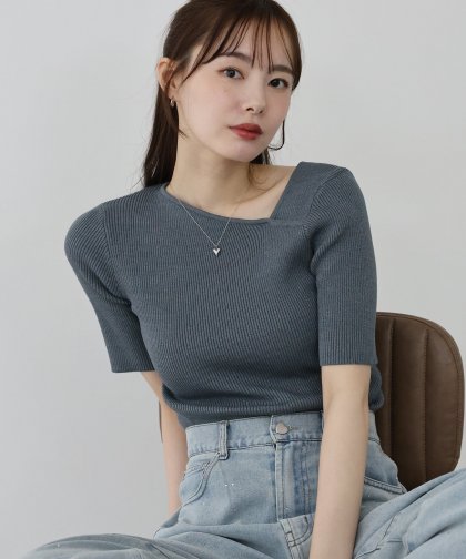 【SALE】アシメネックリブニット