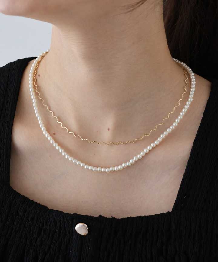 ウェーブ＆パールネックレス / ニッケルフリー【ネコポス】