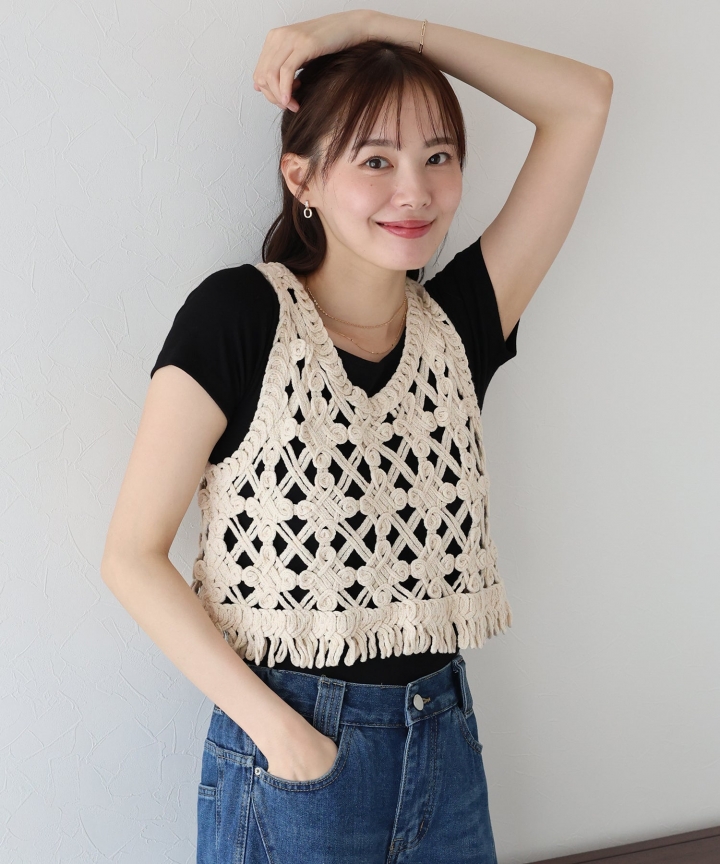 【SALE】クロシェ編みショートベスト