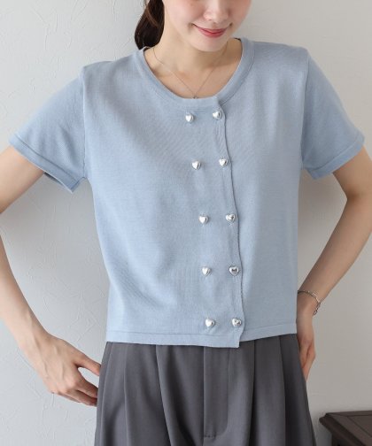 【TIME SALE】ハートボタン半袖カーディガン 【TIME SALE】ハートボタン半袖カーディガン