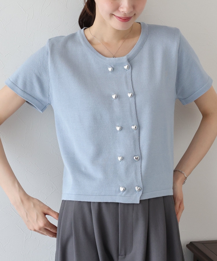 【TIME SALE】ハートボタン半袖カーディガン