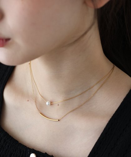 パール&メタルバー2連ネックレス / サージカルステンレス【ネコポス】 パール&メタルバー2連ネックレス / サージカルステンレス【ネコポス】